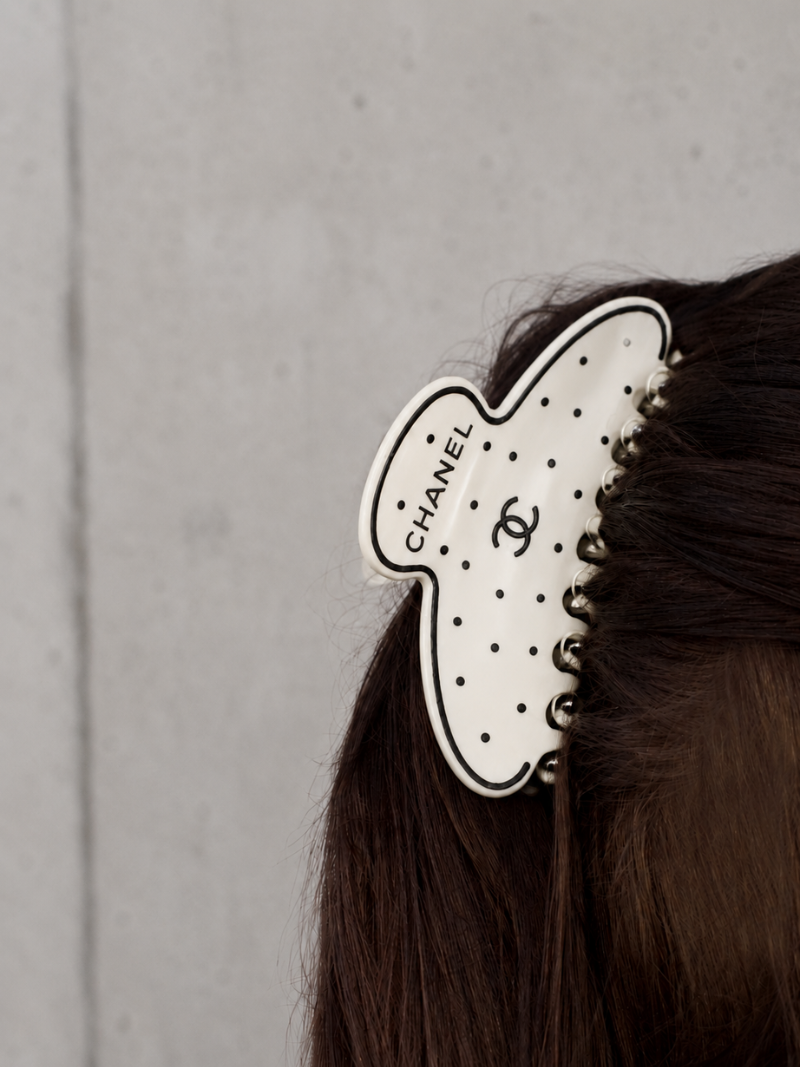 Chanel Ivory Polka Dot Hair Clip