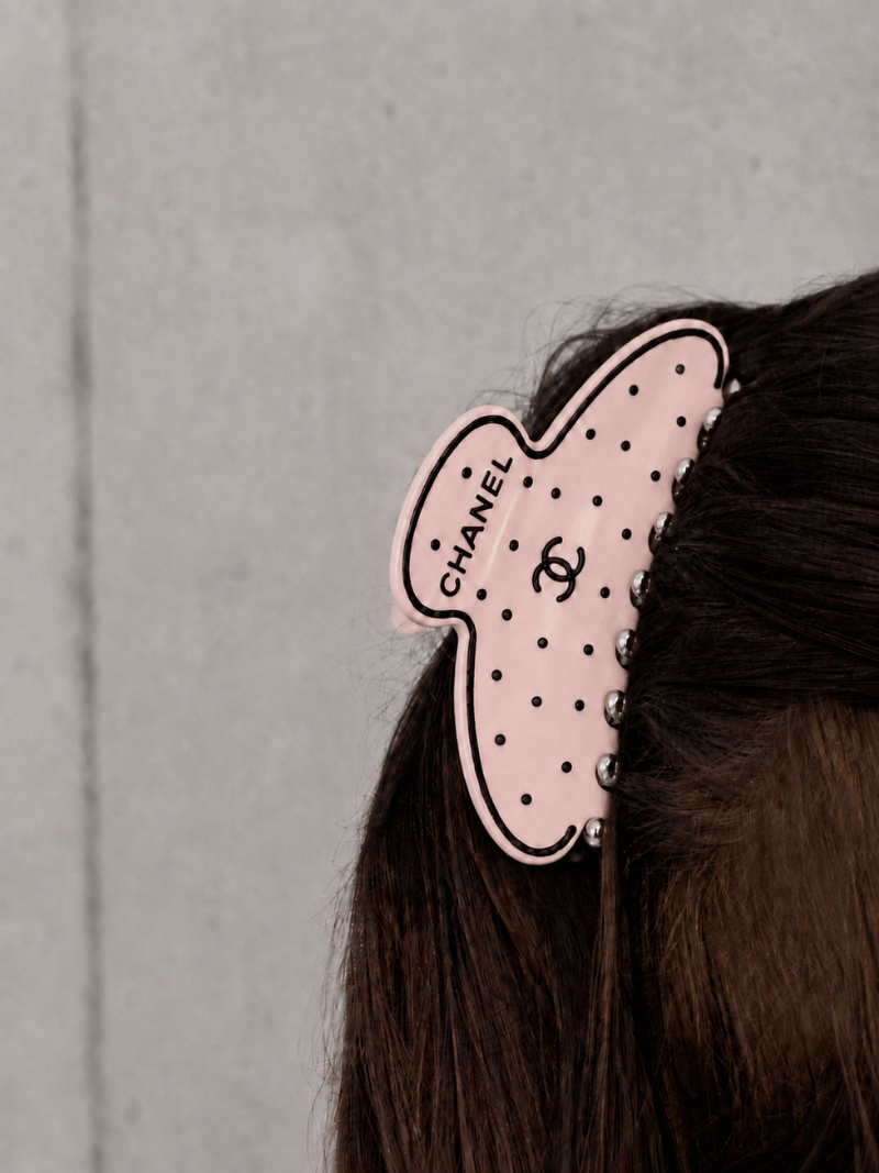 Chanel Pink Polka Dot Hair Clip