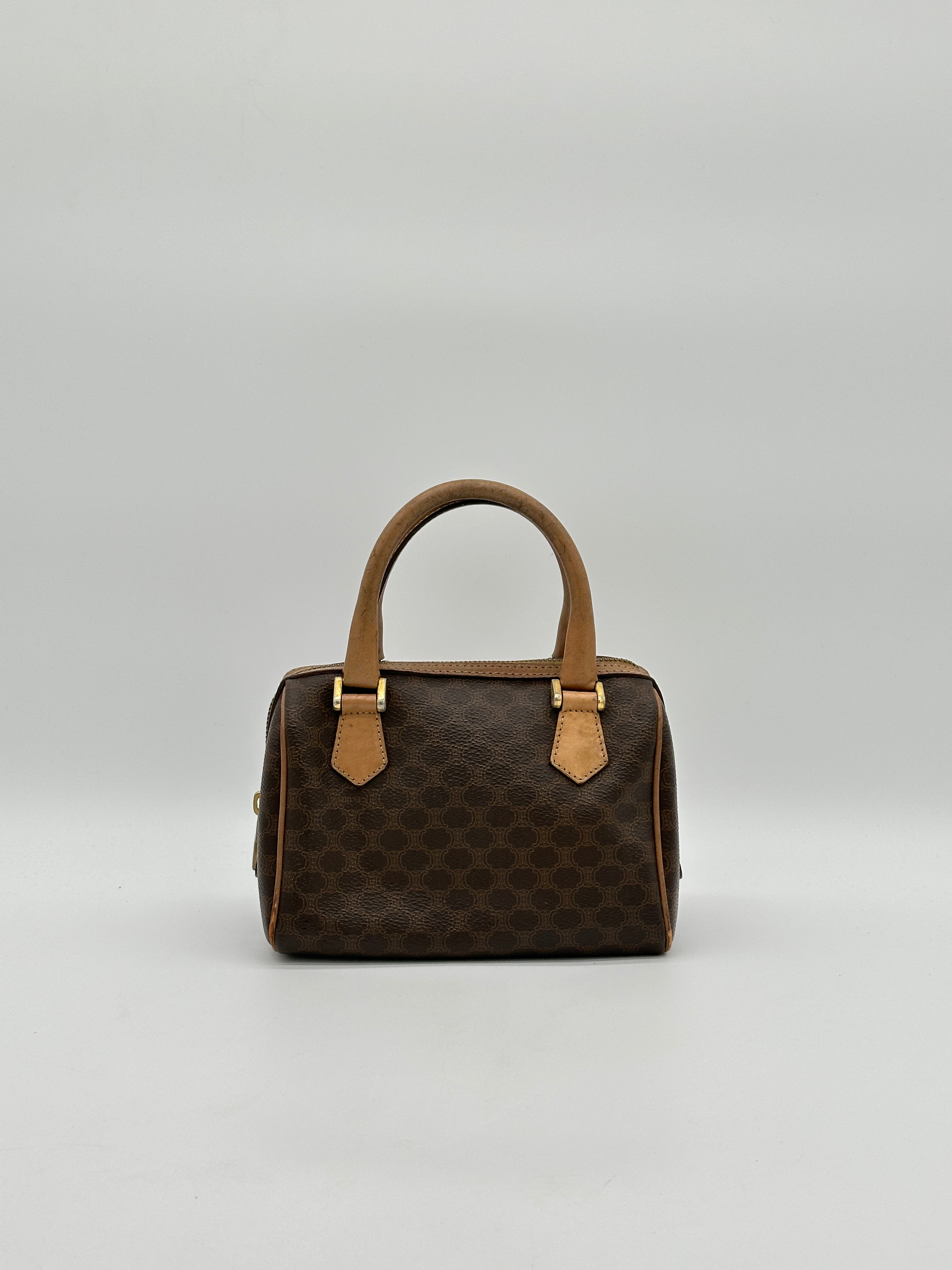 バッグ CELINE C MACADAM CANVAS MINI BOSTON BAG Pre-loved Céline Mini Macadam Boston | Pepper Luxury Vintage