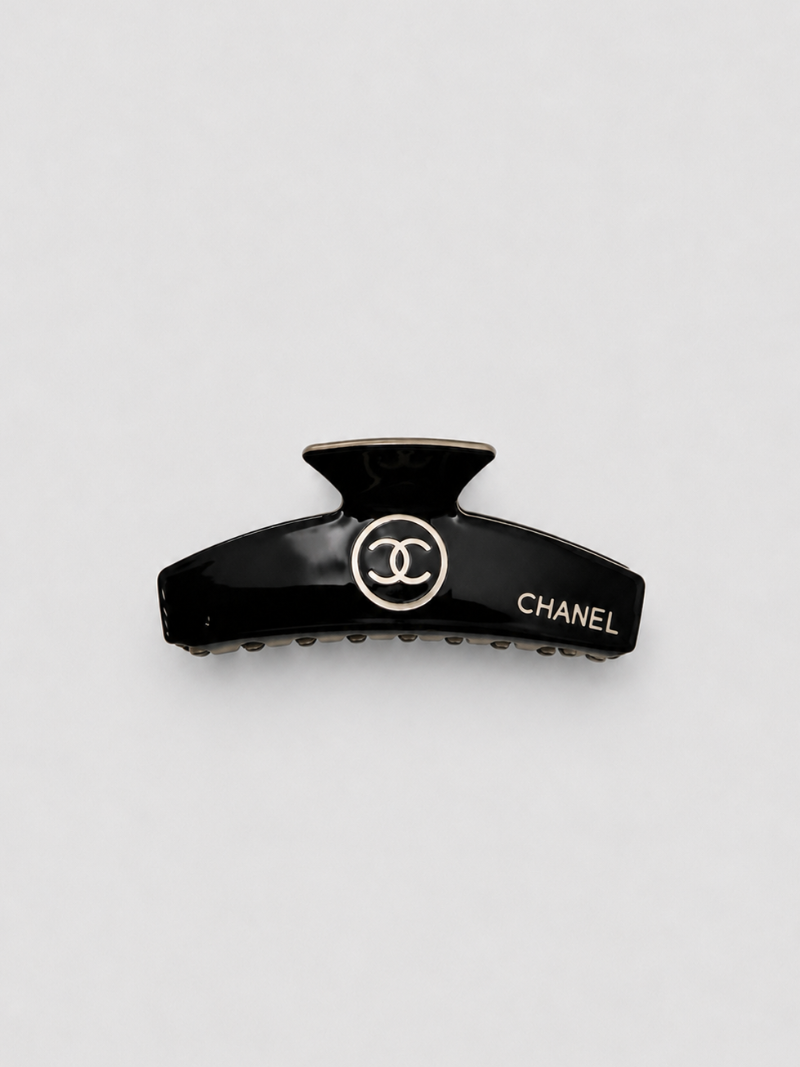Chanel Black Round Logo Hair Clip