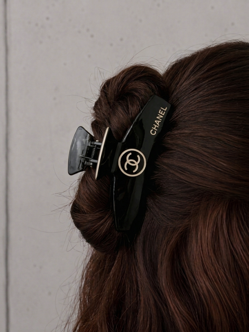 Chanel Black Round Logo Hair Clip