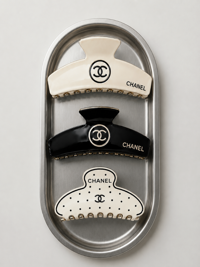 Chanel Black Round Logo Hair Clip