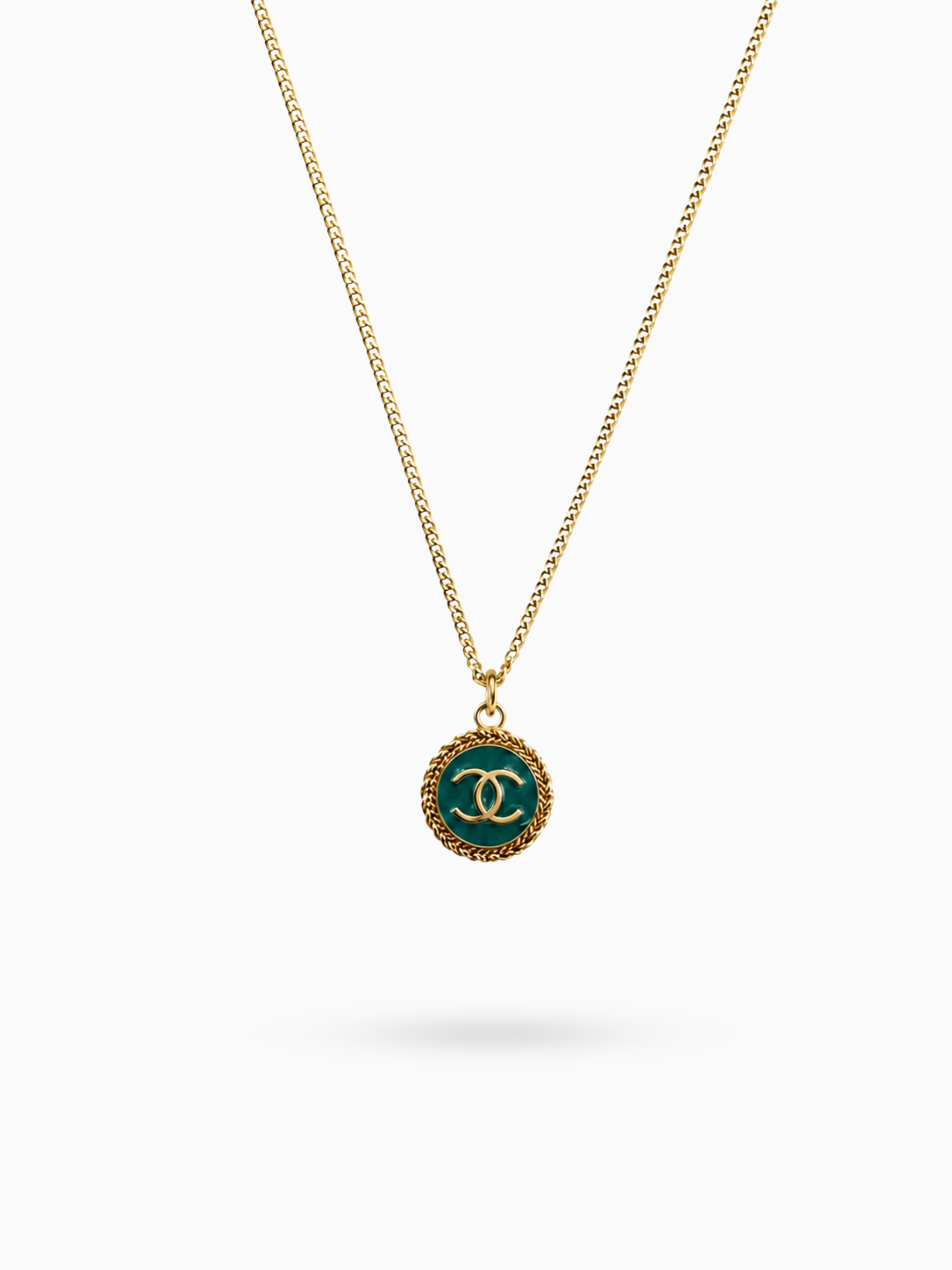 Chanel CC Coin Green Necklace